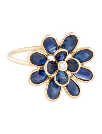 Jewelmak 14K 3.15ctw Sapphire & Diamond Flower Cocktail Ring