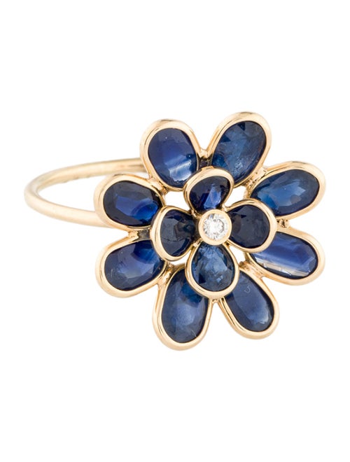 Jewelmak 14K 3.15ctw Sapphire & Diamond Flower Cocktail Ring