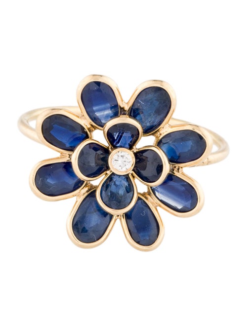 Jewelmak 14K 3.15ctw Sapphire & Diamond Flower Cocktail Ring