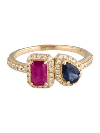 Jewelmak 14K Ruby, Sapphire & Diamond Cocktail Ring