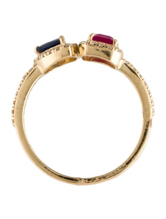 Jewelmak 14K Ruby, Sapphire & Diamond Cocktail Ring