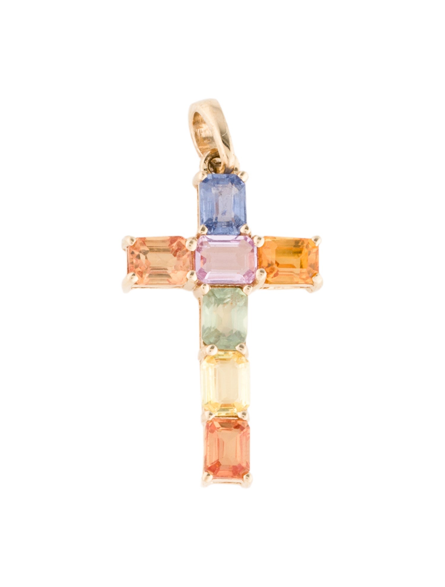 Jewelmak 14K 1.80ctw Sapphire Multi-color Cross Pendant