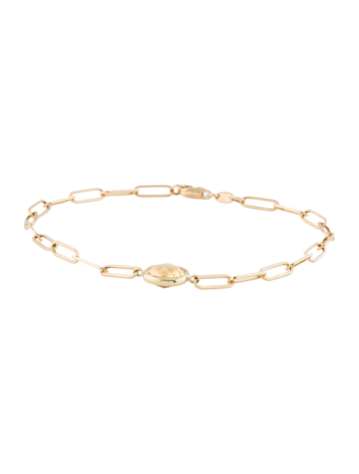 Jewelmak 14K Citrine Station Paperclip Link Bracelet