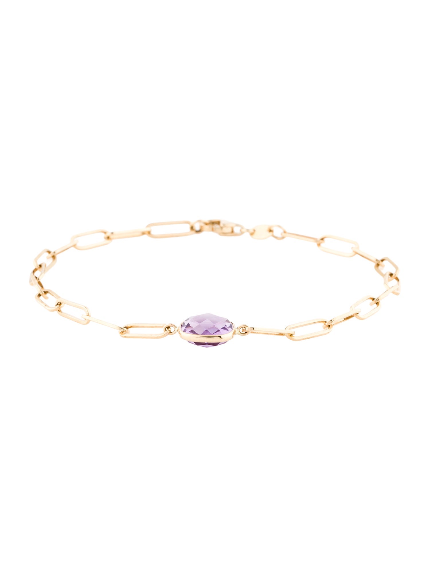 Jewelmak 14k Amethyst Cushion Paperclip Bracelet