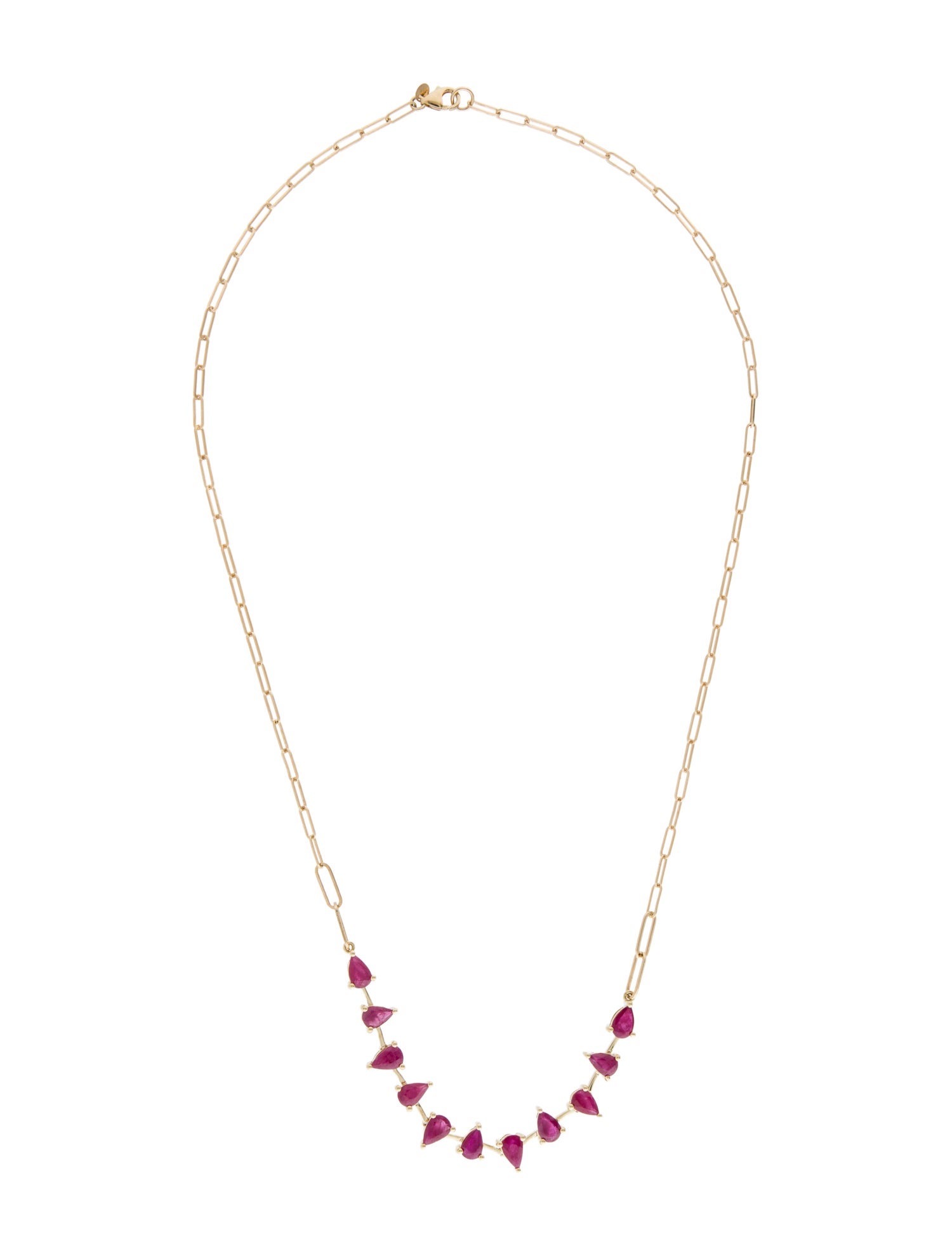 Jewelmak 14K 4.78ctw Ruby Station Paperclip Chain Necklace