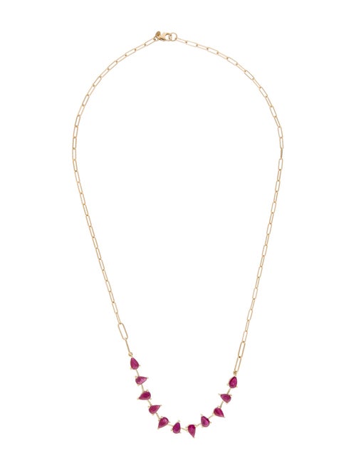 Jewelmak 14K 4.78ctw Ruby Station Paperclip Chain Necklace