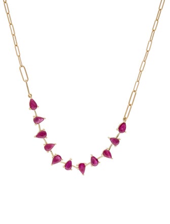 Jewelmak 14K 4.78ctw Ruby Station Paperclip Chain Necklace