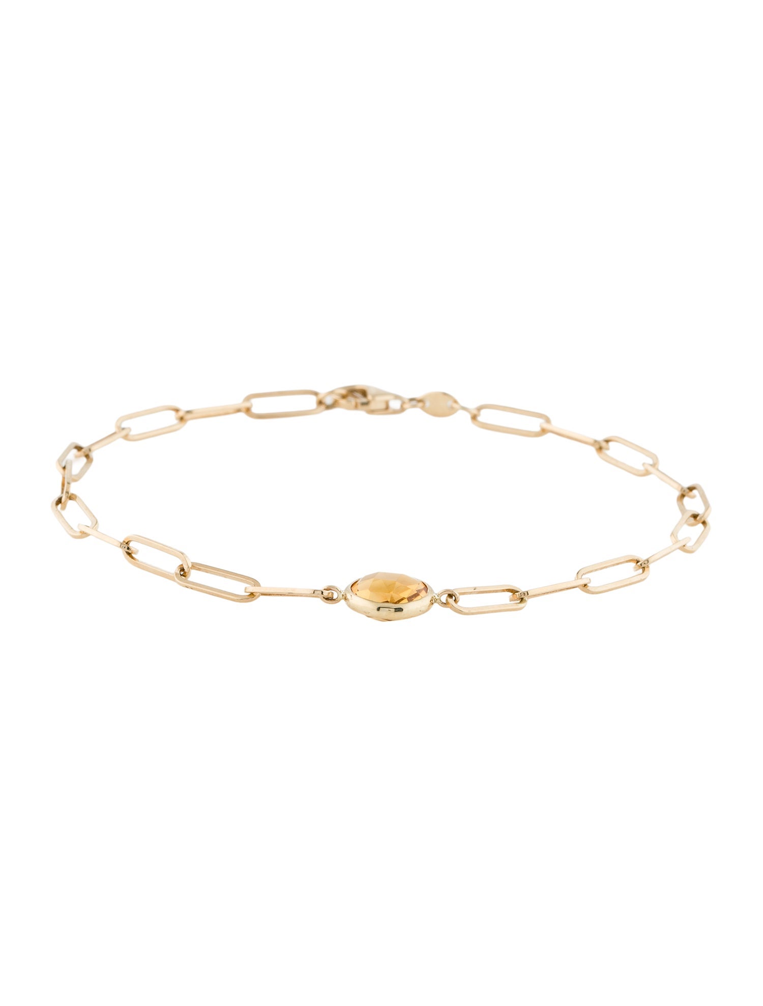 Jewelmak 14K Citrine Station Paperclip Link Bracelet