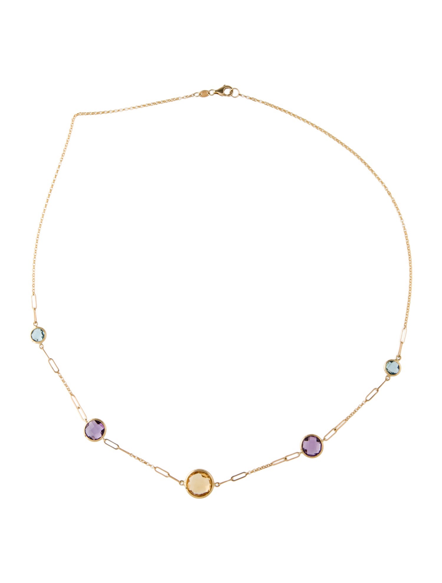 Jewelmak 14K Citrine, Amethyst, & Topaz Station Necklace