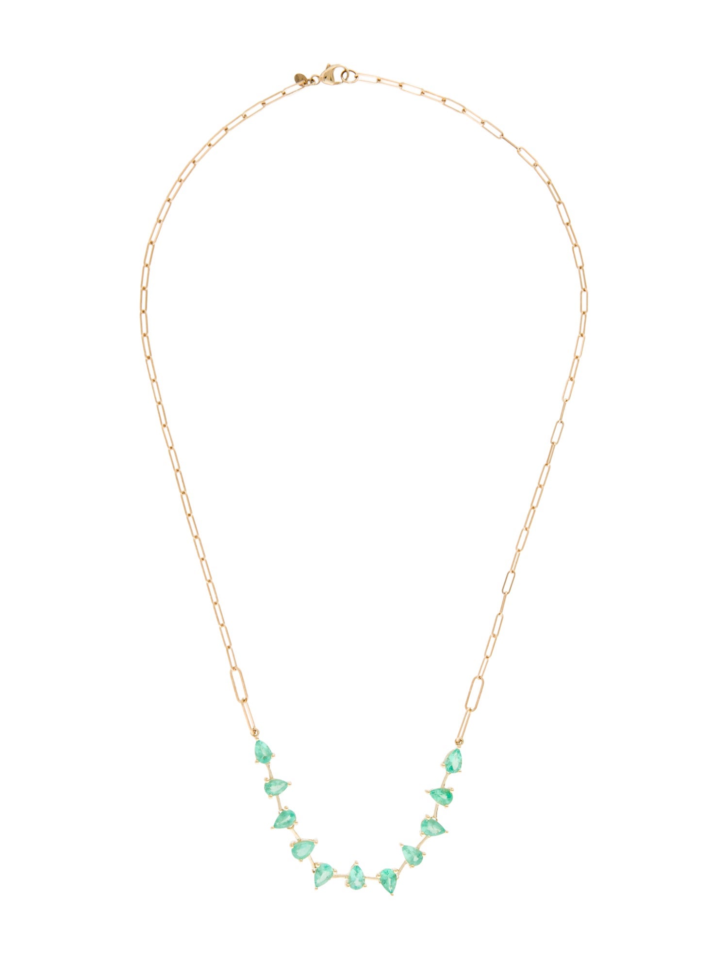 Jewelmak 14K 3.67ctw Emerald Station Paperclip Chain Link Necklace