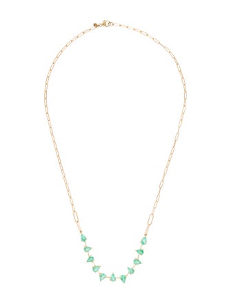 Jewelmak 14K 3.67ctw Emerald Station Paperclip Chain Link Necklace