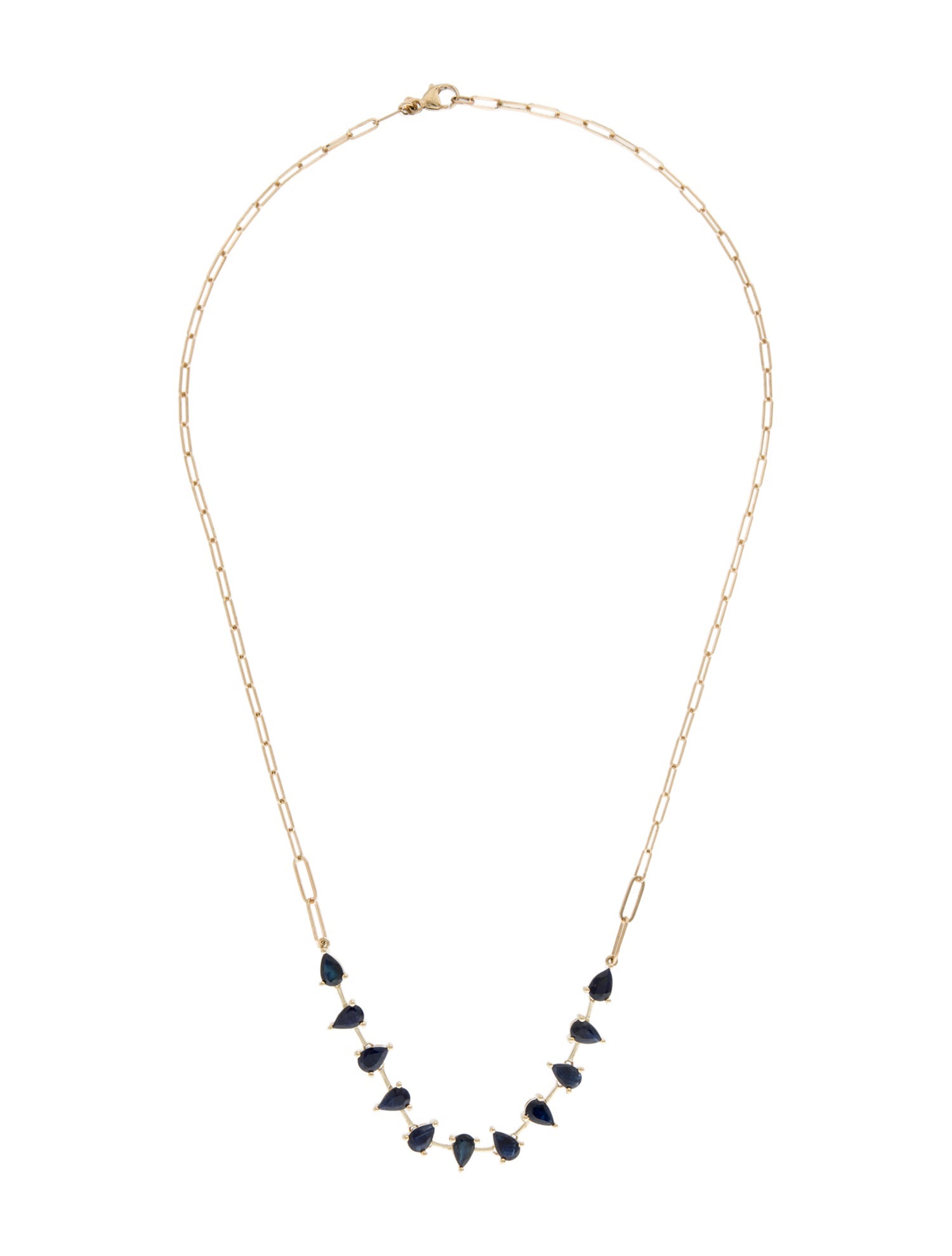 Jewelmak 14K 5.21ctw Sapphire Station Paperclip Chain Link Necklace