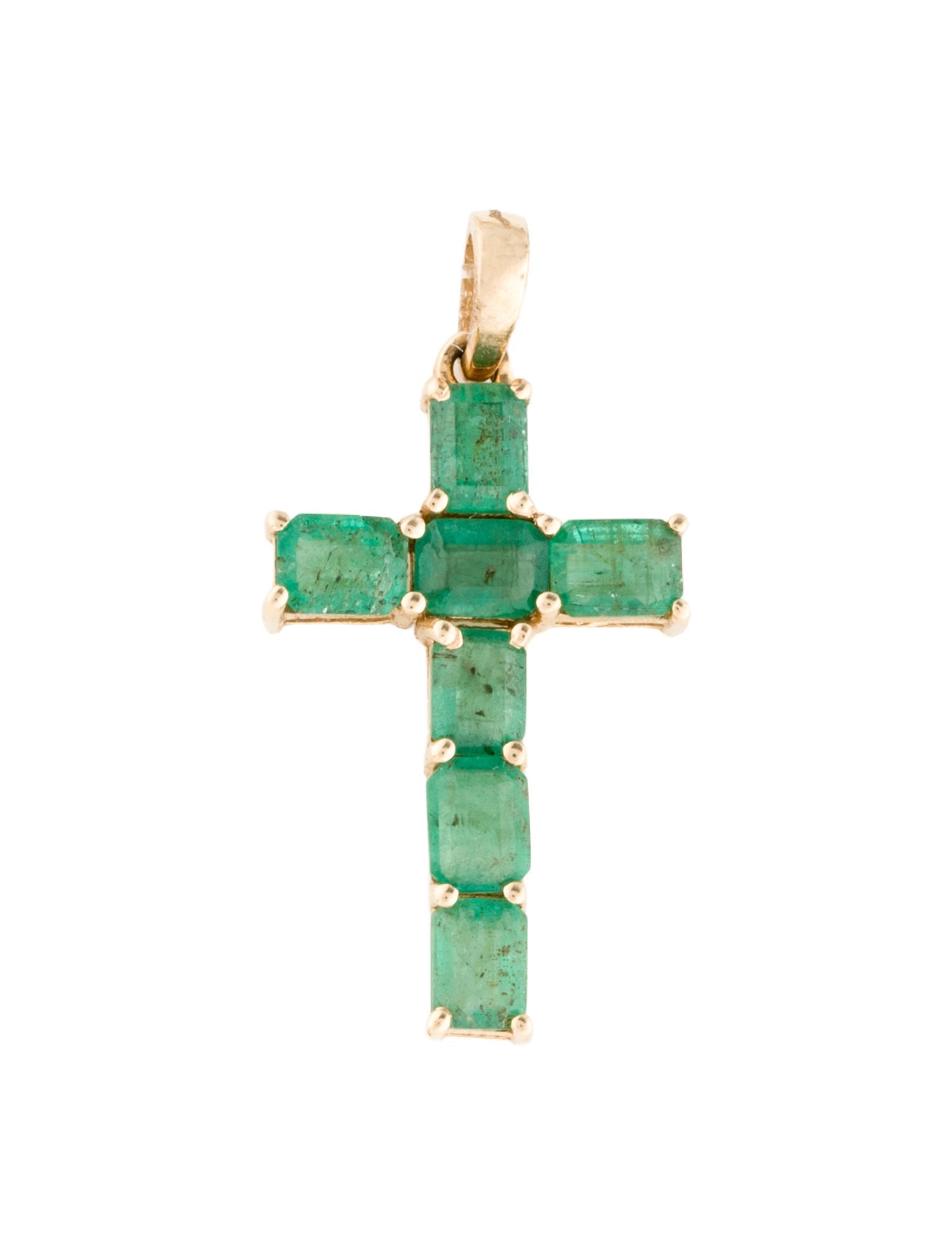 Jewelmak 14K 1.09ctw Emerald Cross Pendant