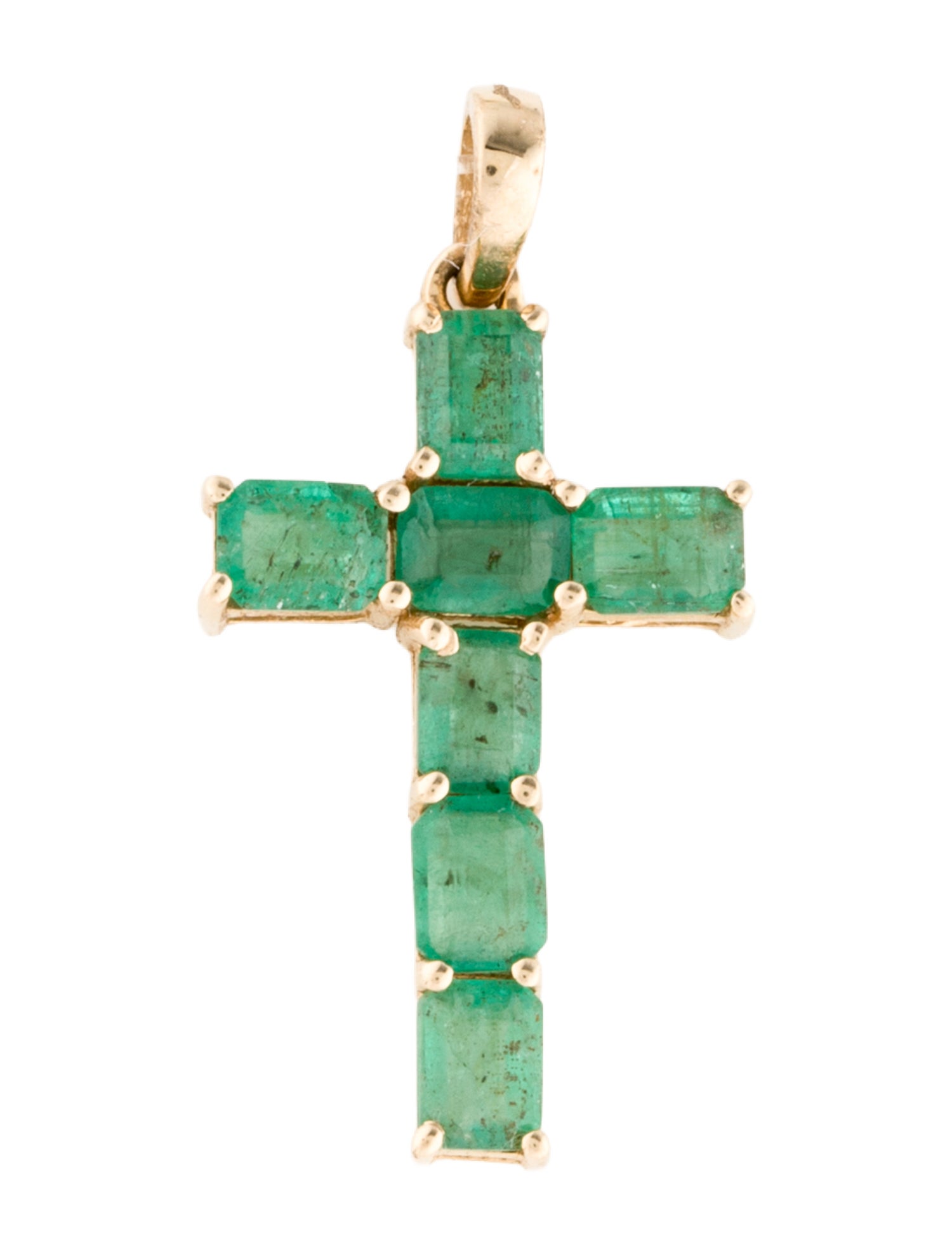 Jewelmak 14K 1.09ctw Emerald Cross Pendant
