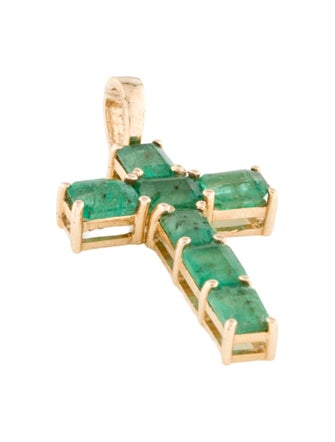 Jewelmak 14K 1.09ctw Emerald Cross Pendant