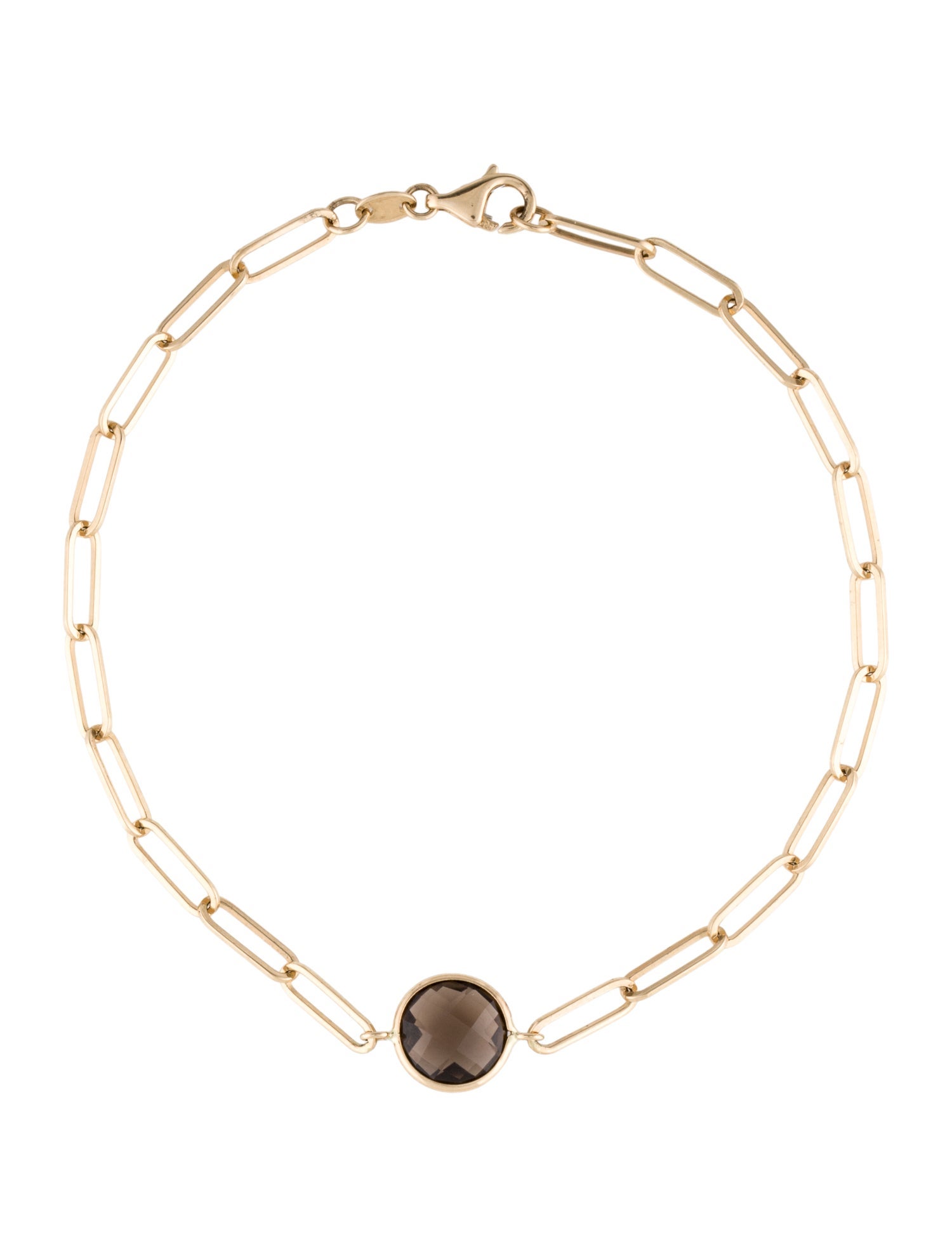 Jewelmak 14K Smoky Quartz Paper Clip Station Bracelet