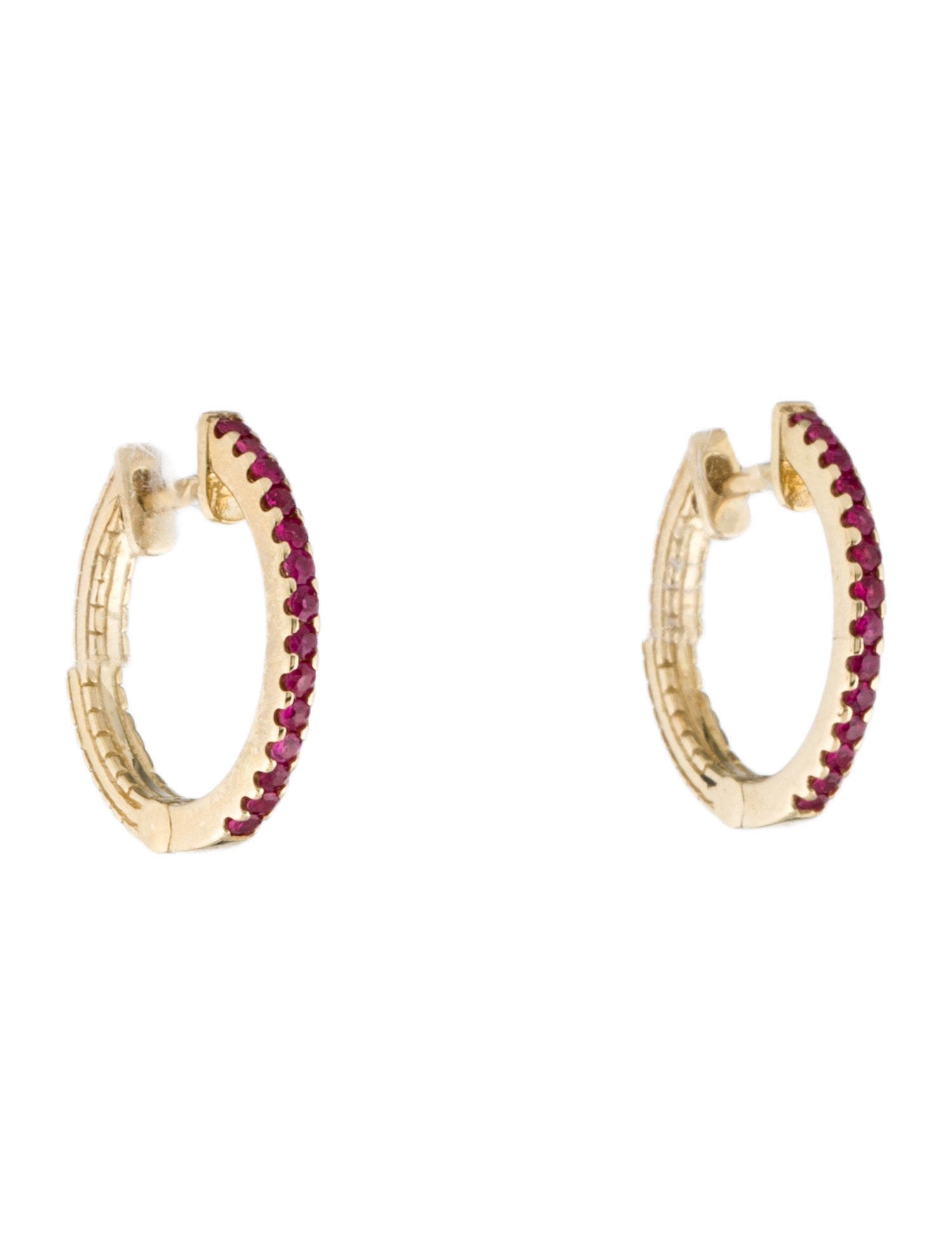 Jewelmak 14K Ruby Hoop Earrings