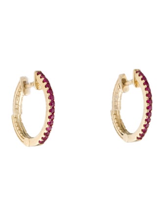 Jewelmak 14K Ruby Hoop Earrings