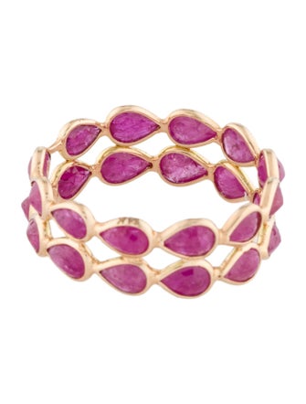Jewelmak 14K 4.36ctw Glass-Filled Ruby Double Row Eternity Band