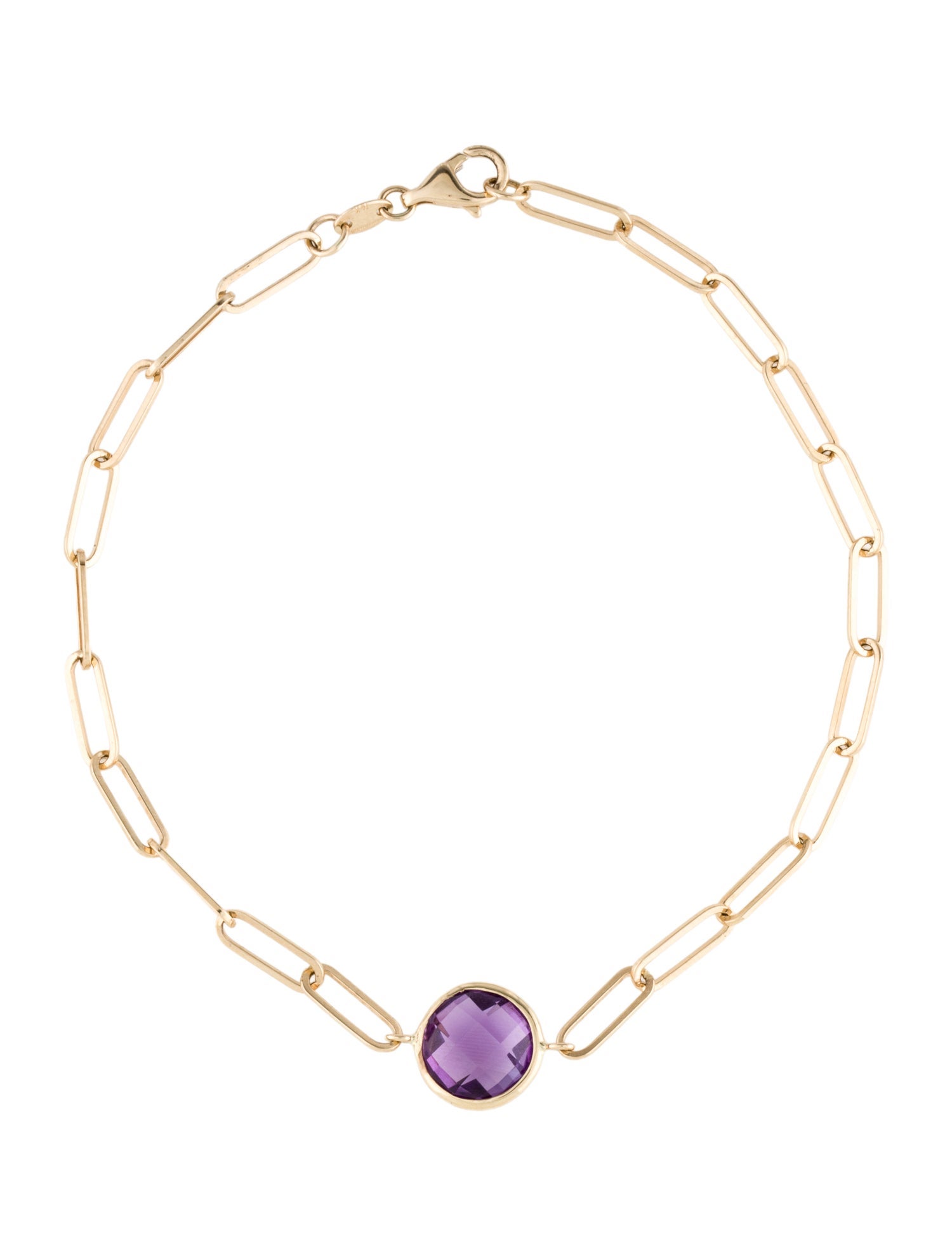 Jewelmak 14K Amethyst Link Bracelet