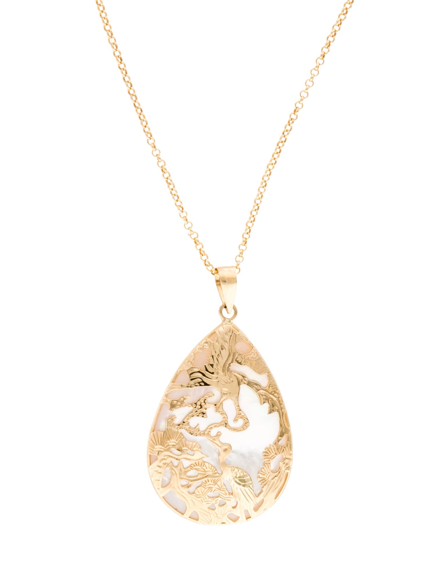 Jewelmak 14K Mother of Pearl Pendant Necklace