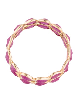 Jewelmak 14K 5.13ctw Glass-Filled Ruby Double Row Eternity Band