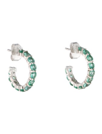 Jewelmak 18K 1.18ctw Emerald Hoop Earrings