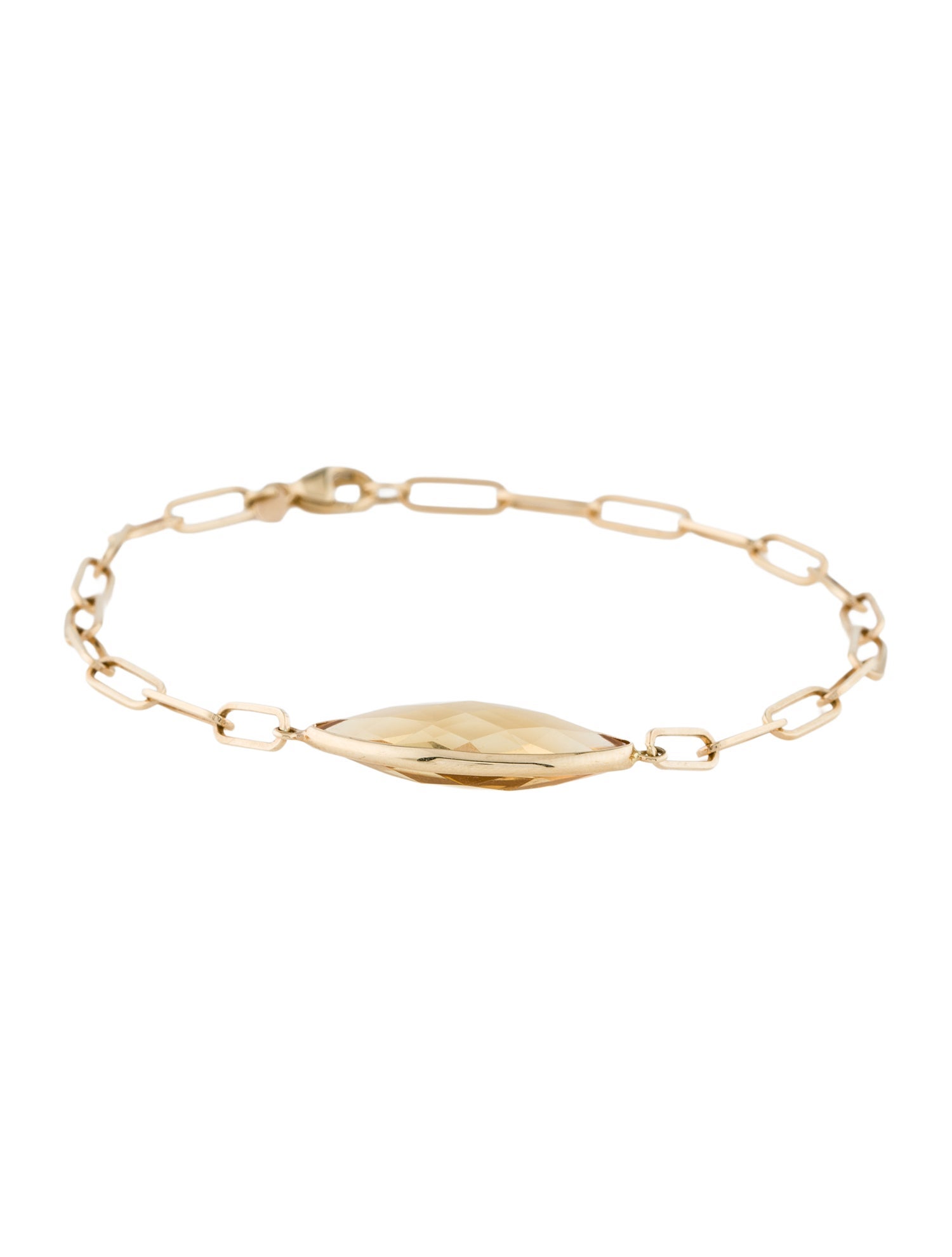 Jewelmak 14K Citrine Marquise Paperclip Bracelet