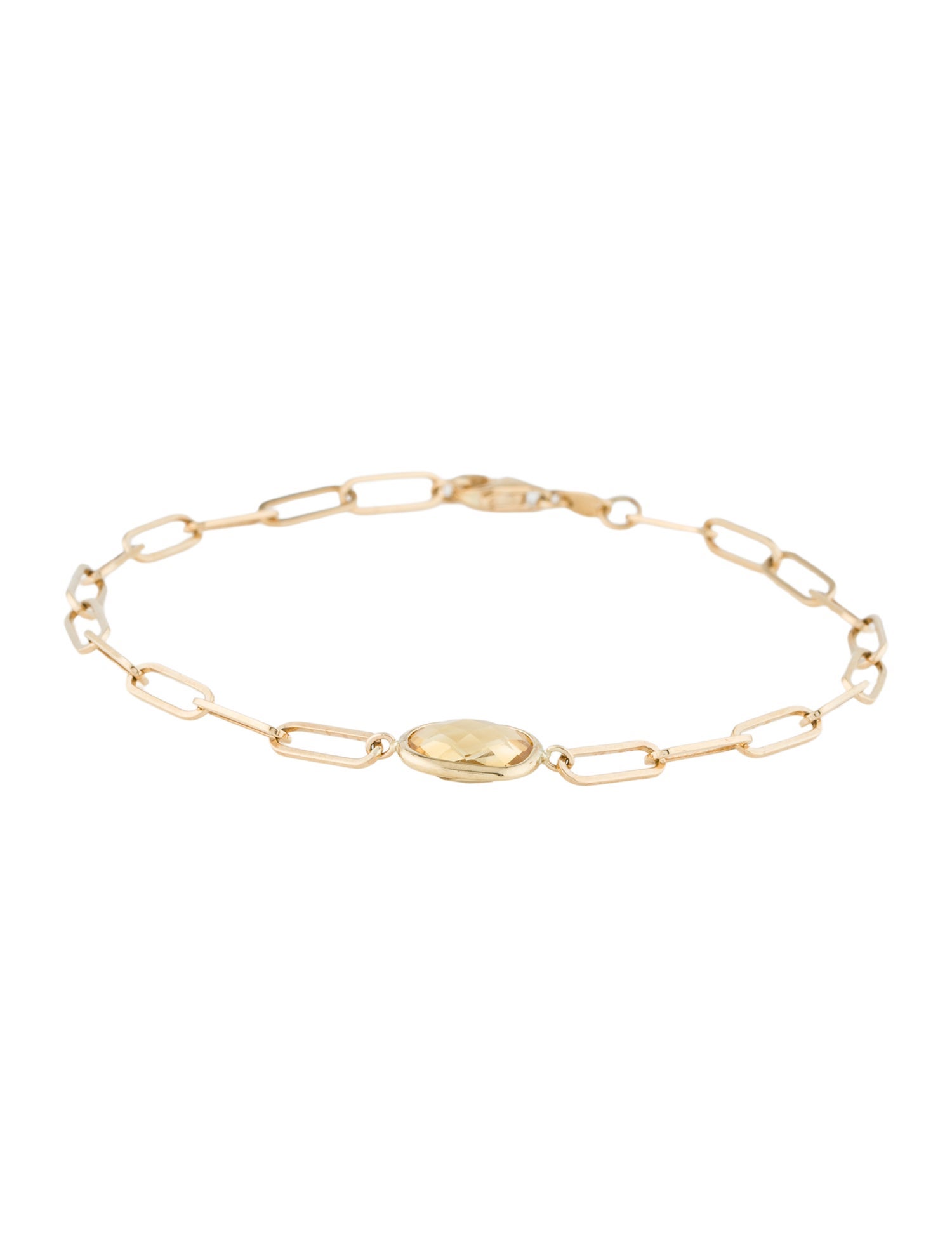 Jewelmak 14K Citrine Cushion Paperclip Bracelet