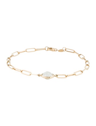 Jewelmak 14K Prasiolite Round Paperclip Bracelet