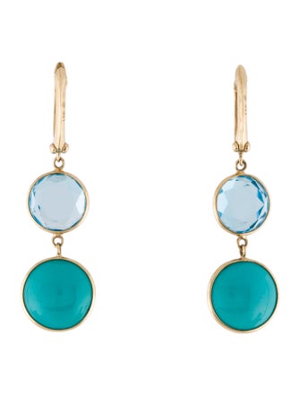 Jewelmak 14K Turquoise & Topaz Drop Earrings