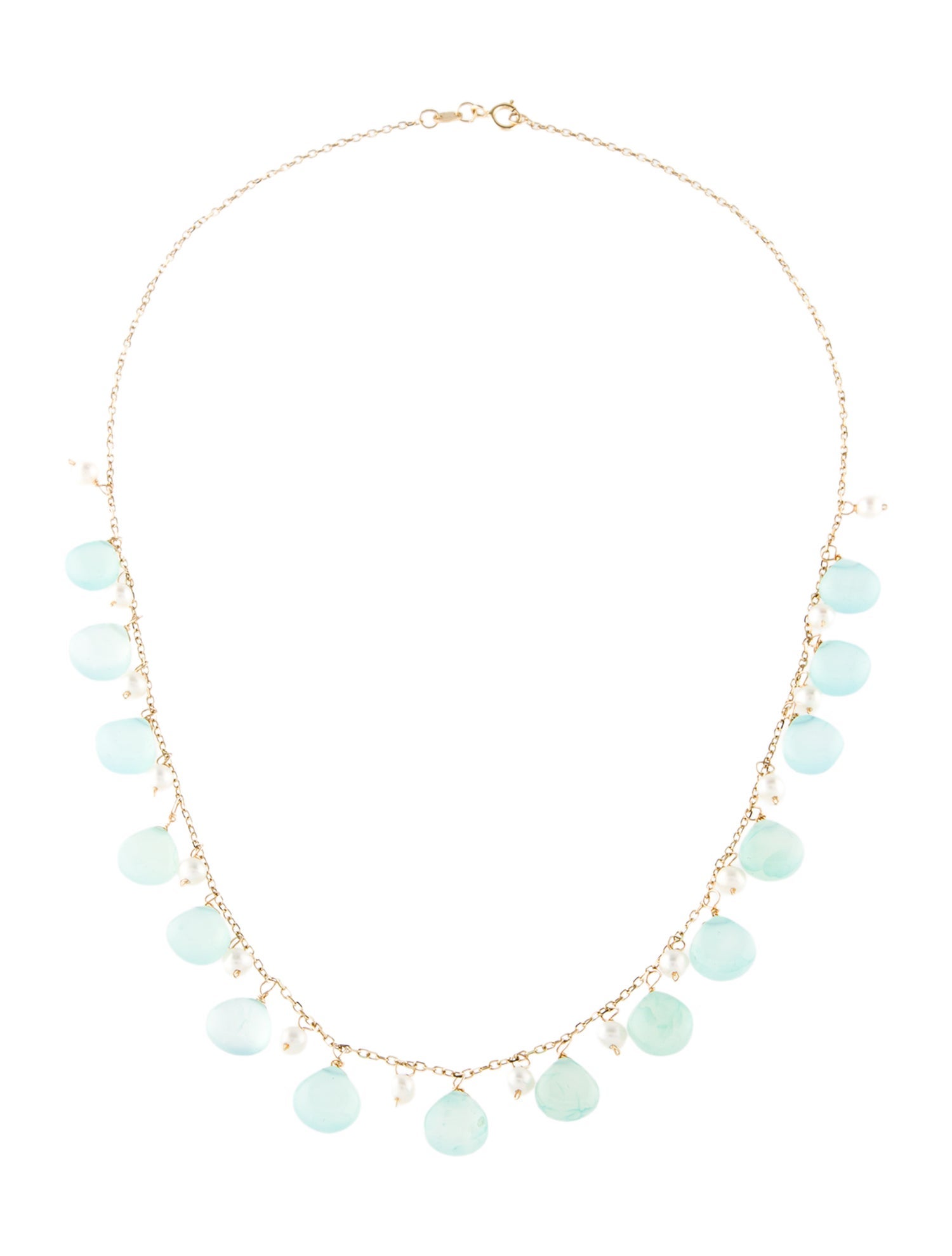 Jewelmak 14K Chalcedony & Pearl Station Necklace