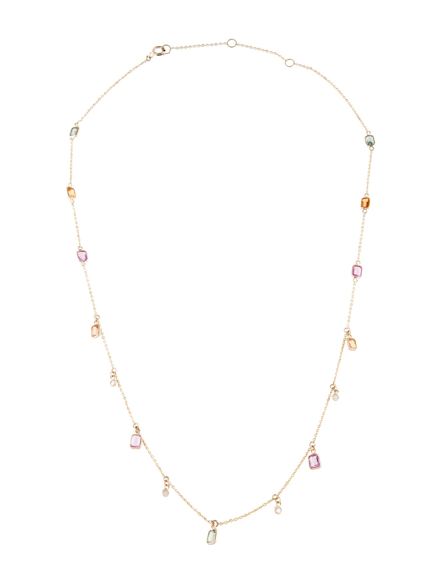 Jewelmak 14K 2.89ct Multi Color Sapphire & Diamond Station Necklace