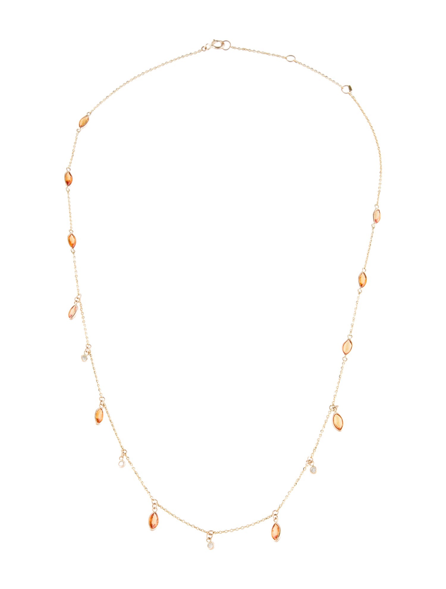 Jewelmak 14K 2.78ctw Orange Sapphire & Diamond Station Necklace