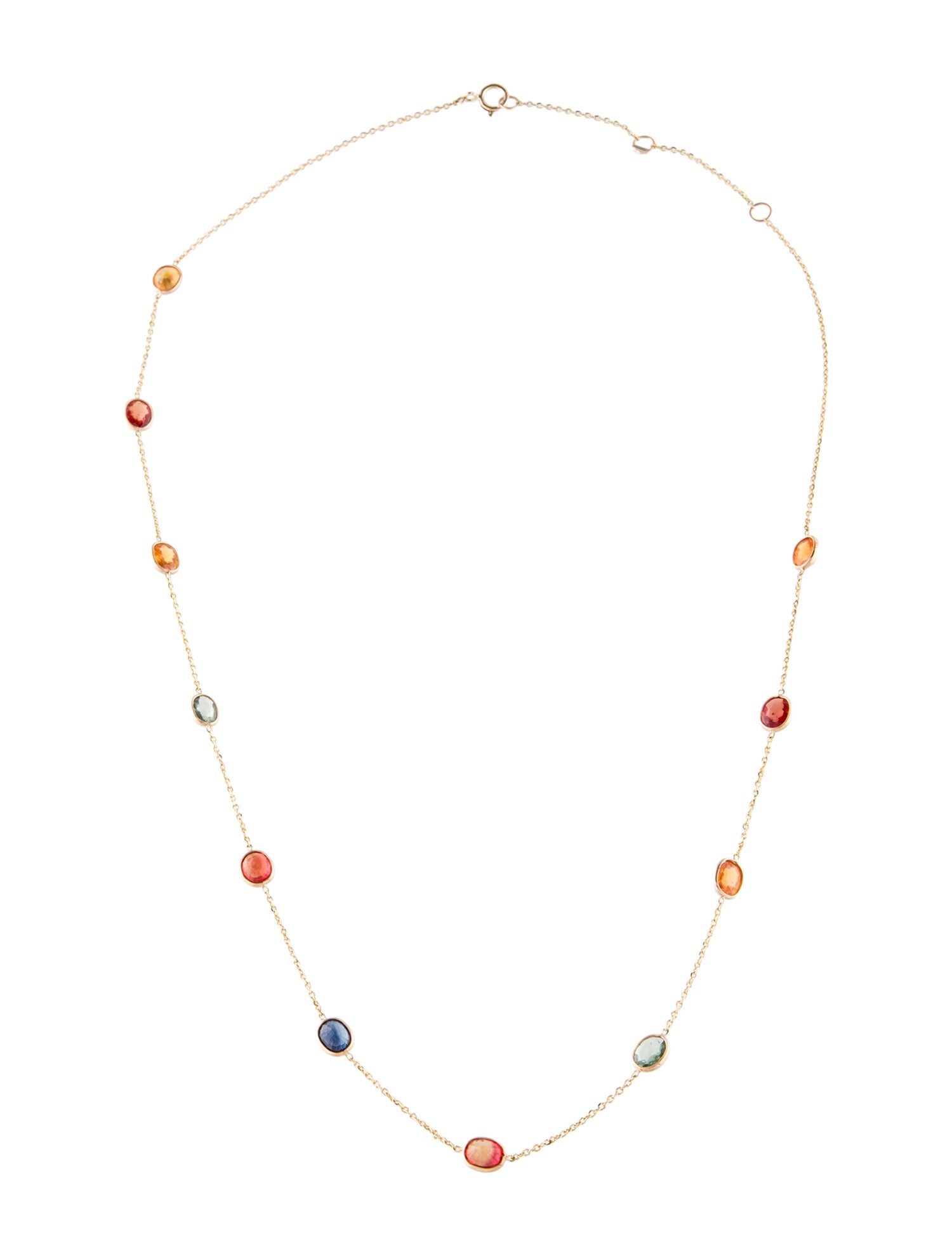 Jewelmak 14K 5.04ct Multi Color Sapphire & Diamond Station Necklace