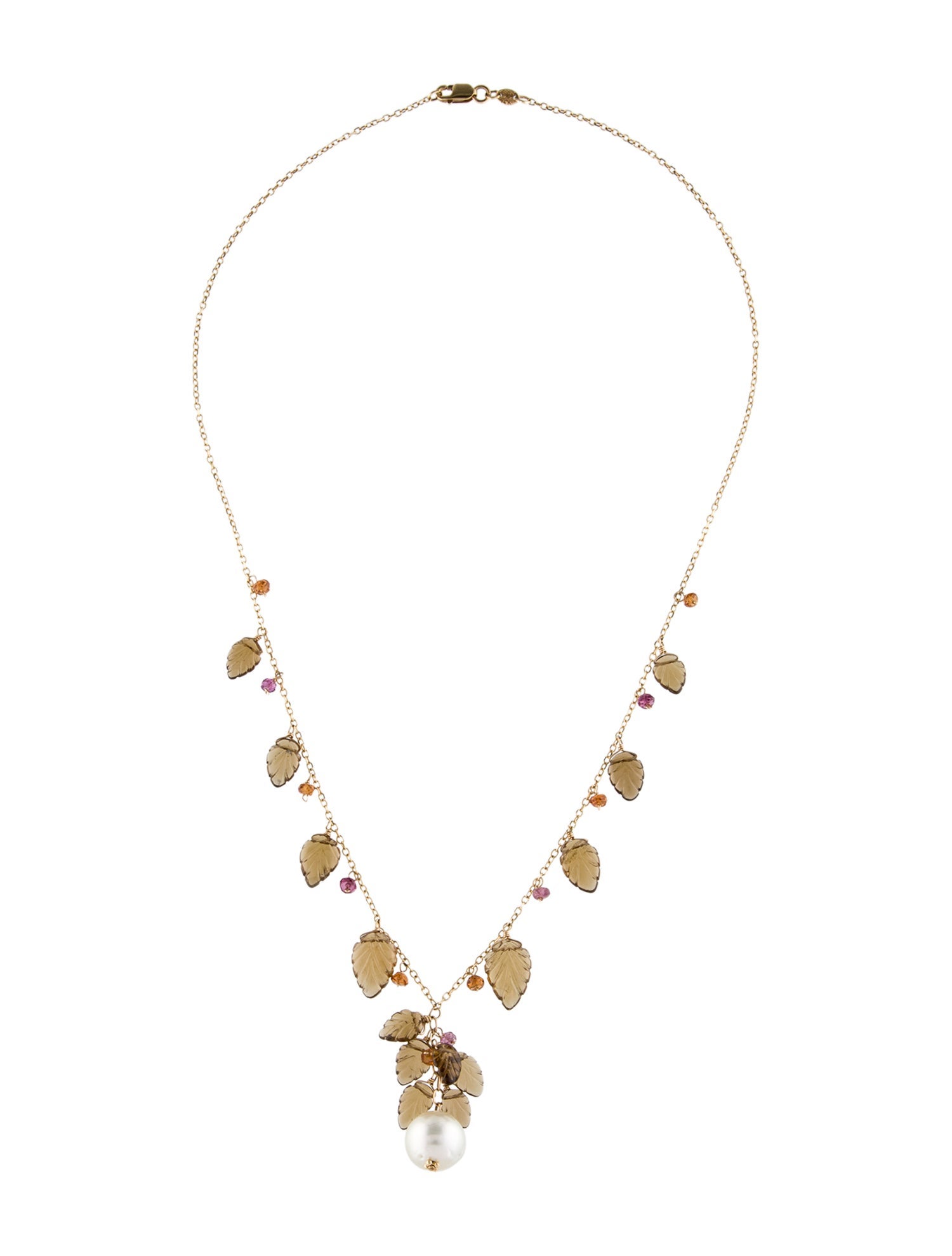 Jewelmak 14K Pearl, Garnet & Smokey Quartz Station Necklace