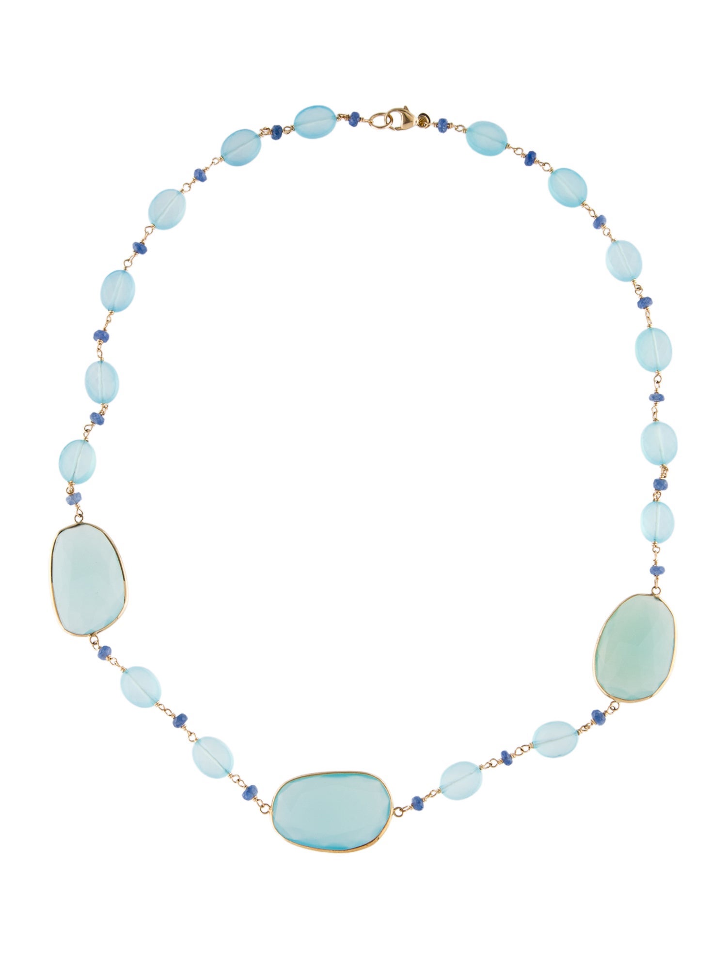 Jewelmak 14K Dyed Chalcedony & Sapphire Bead Strand Necklace