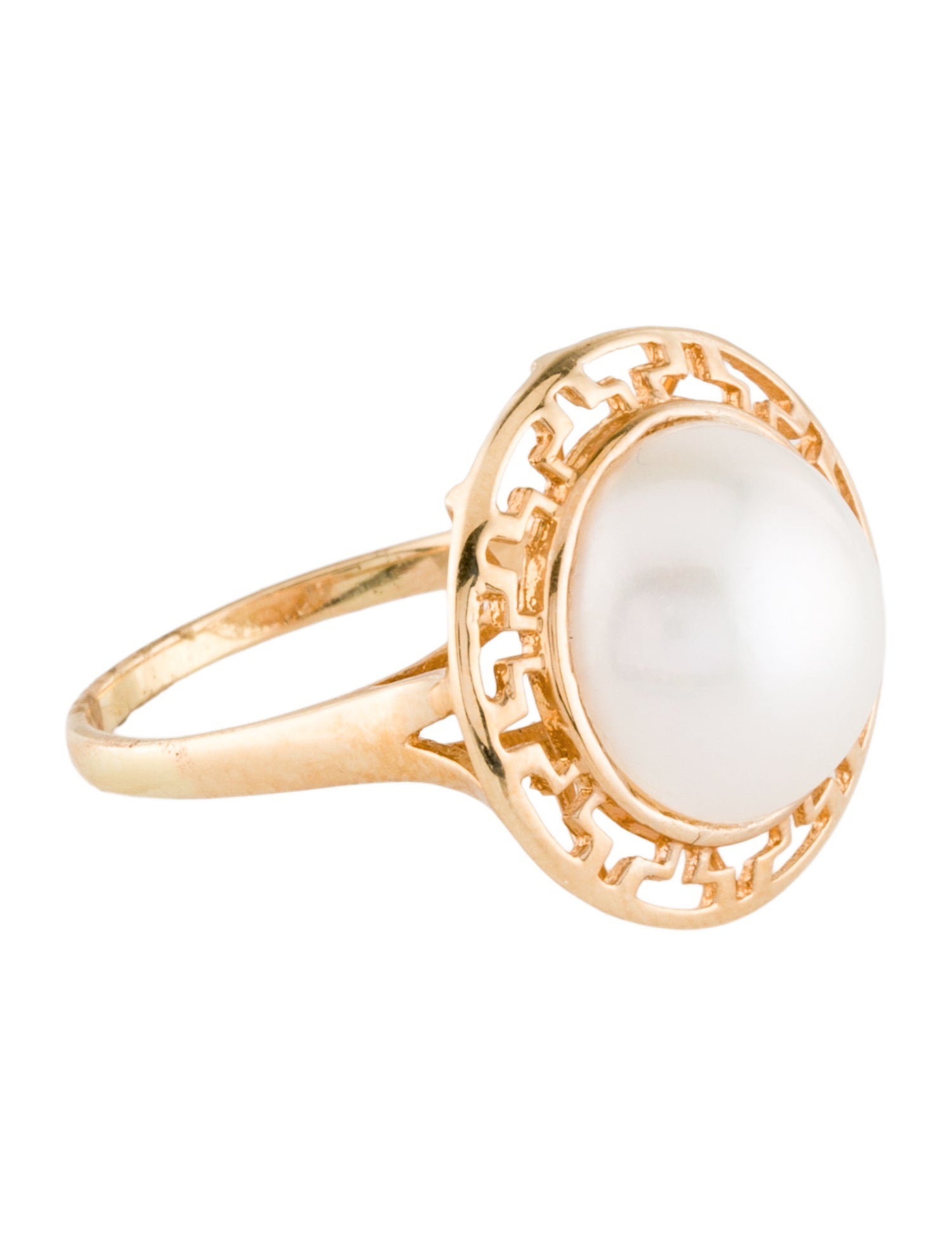 Jewelmak 14K Pearl Greek Key Cocktail Ring