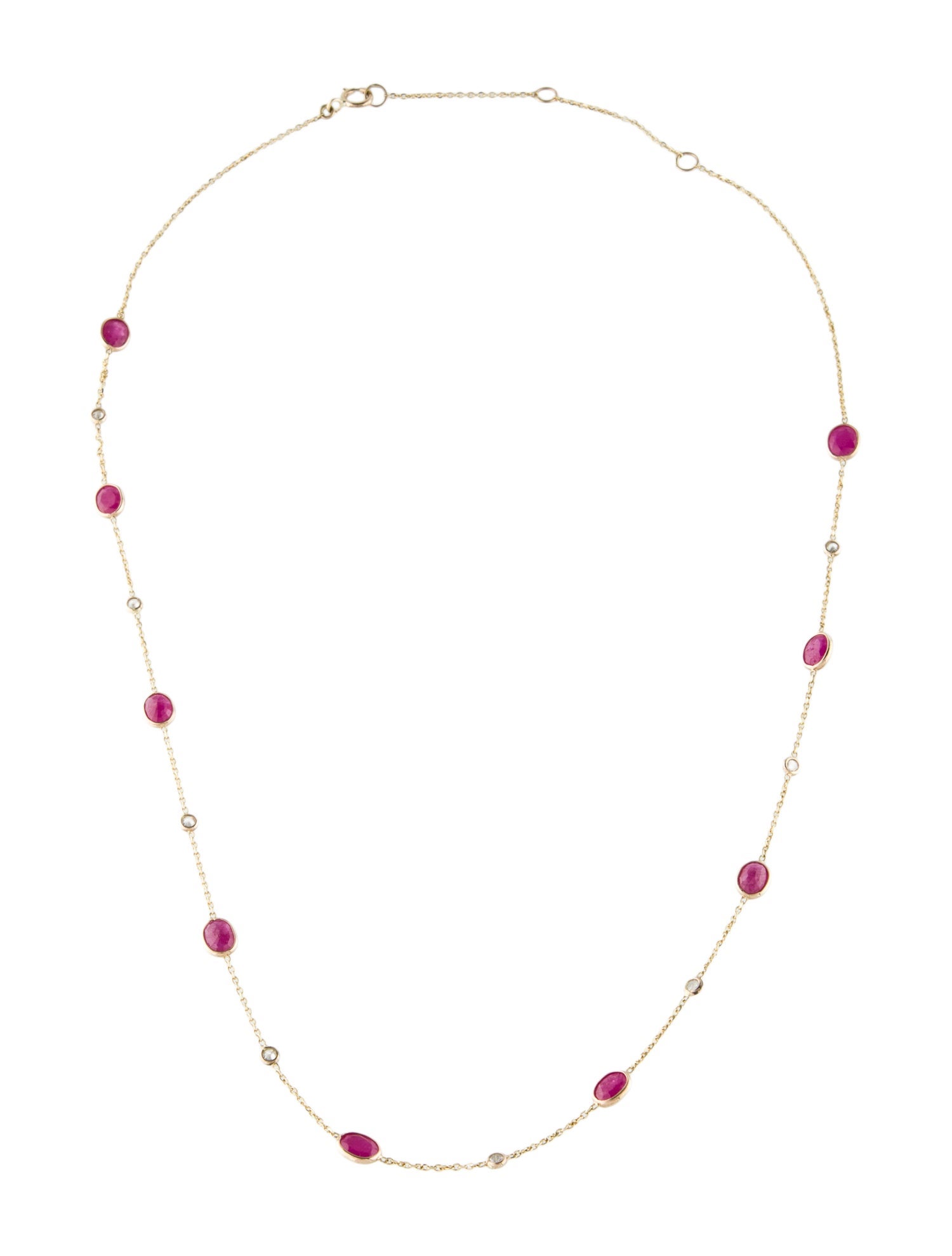 Jewelmak 14K 3.82ctw Ruby & Diamond Station Necklace