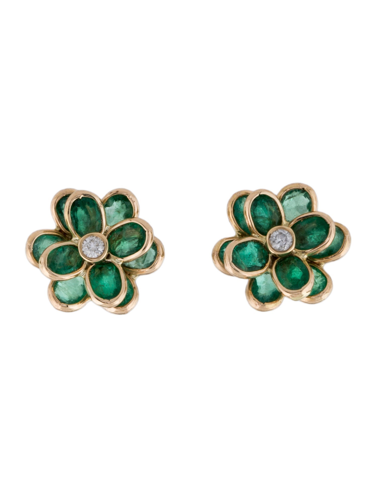 Jewelmak 14K 1.60ctw Emerald & Diamond Flower Stud Earrings