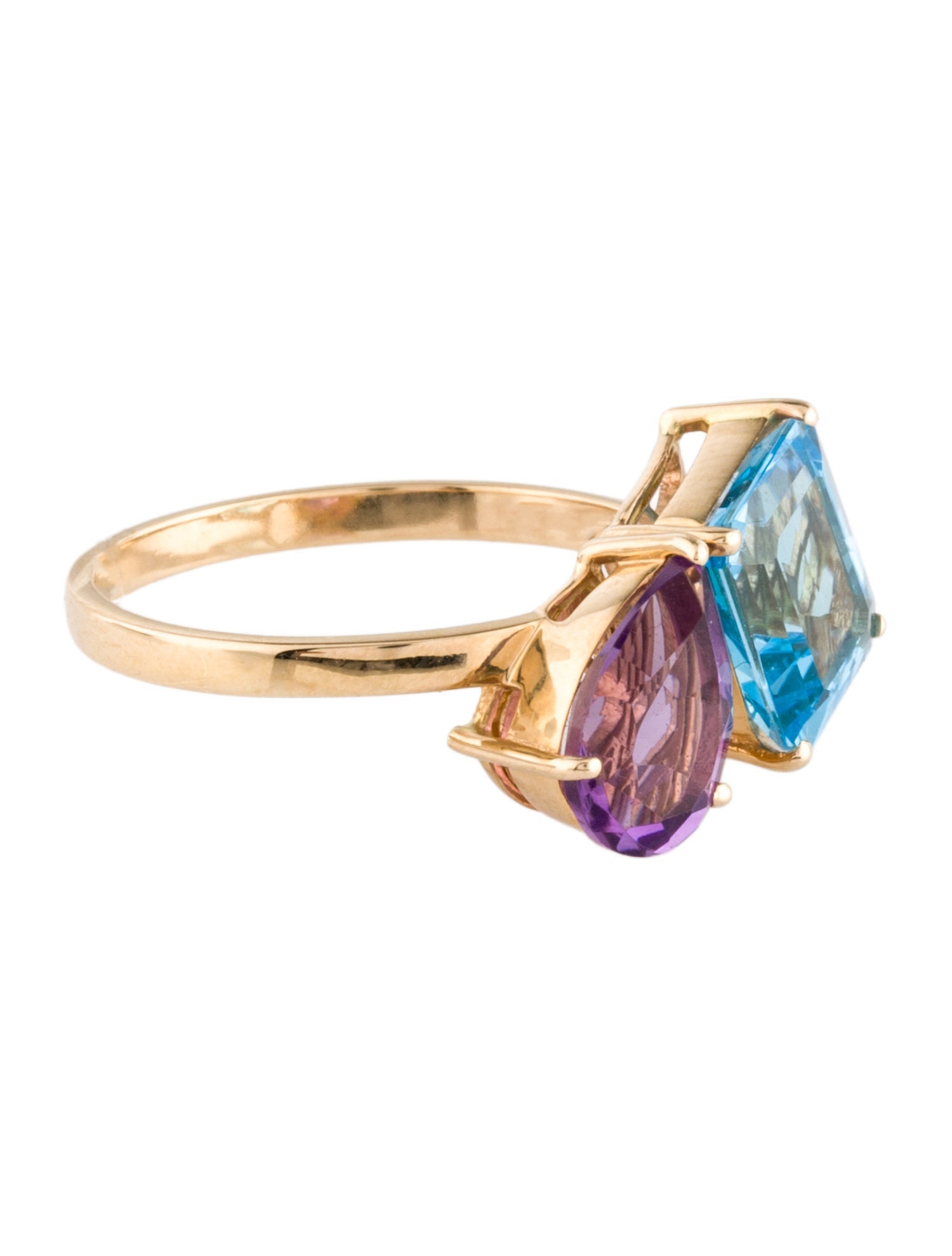 Jewelmak 14K 2.58ct Topaz & Amethyst Cocktail Ring