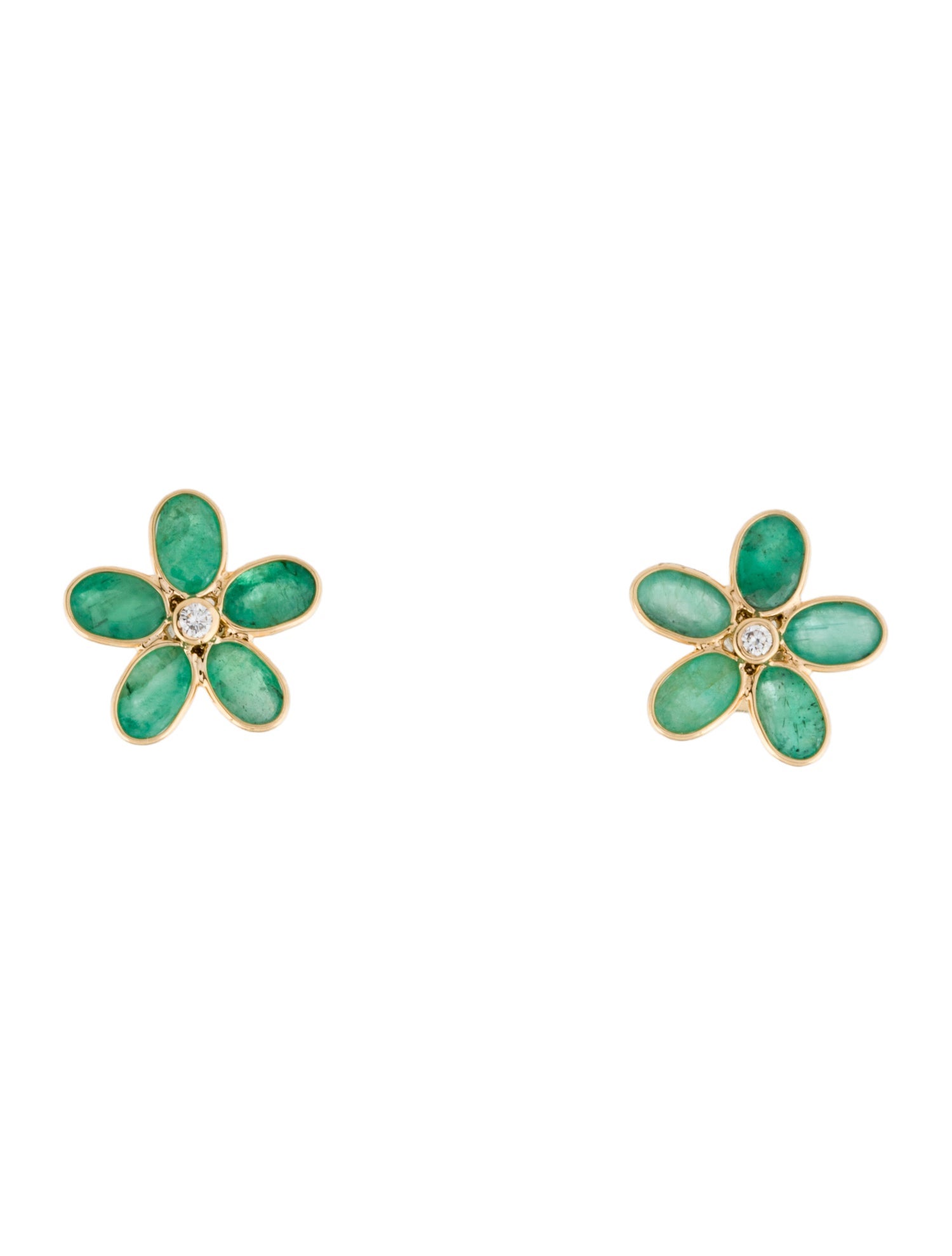 Jewelmak 14K 2.70ctw Emerald & Diamond Flower Earrings & Ring Set