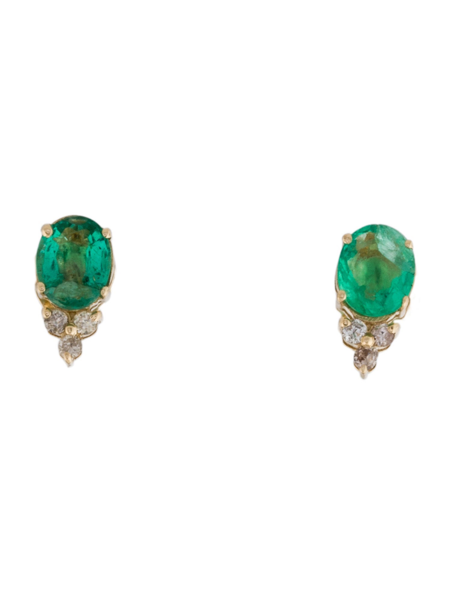 Jewelmak 14K Emerald & Diamond Stud Earrings w/ Tags