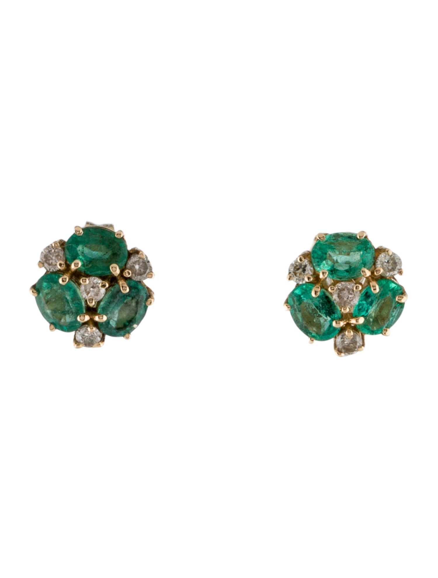 Jewelmak 14K Emerald & Diamond Cluster Stud Earrings w/ Tags
