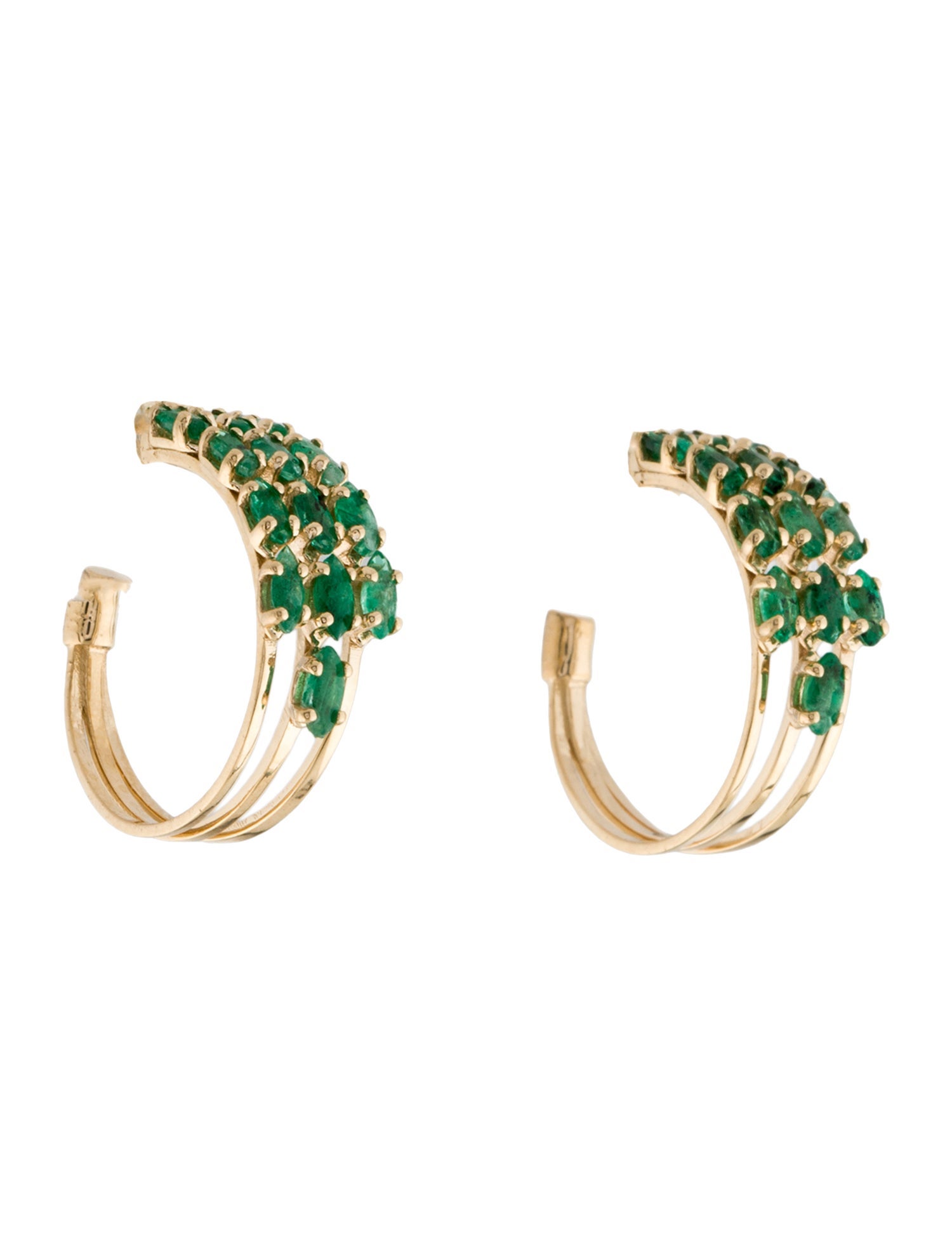 Jewelmak 14K 1.52ctw Emerald Triple-Row Hoop Earrings