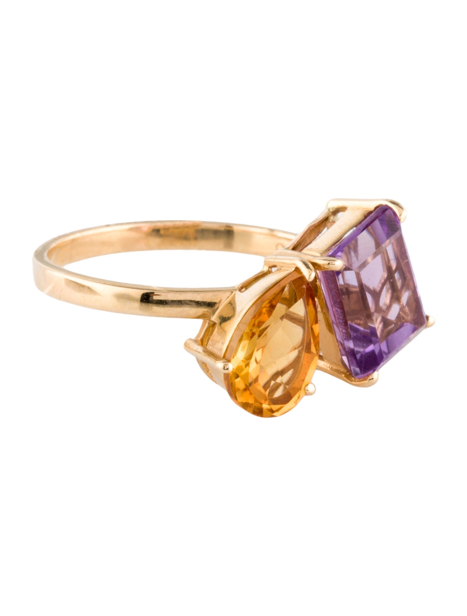 Jewelmak 14K 1.98ct Amethyst & Citrine Cocktail Ring