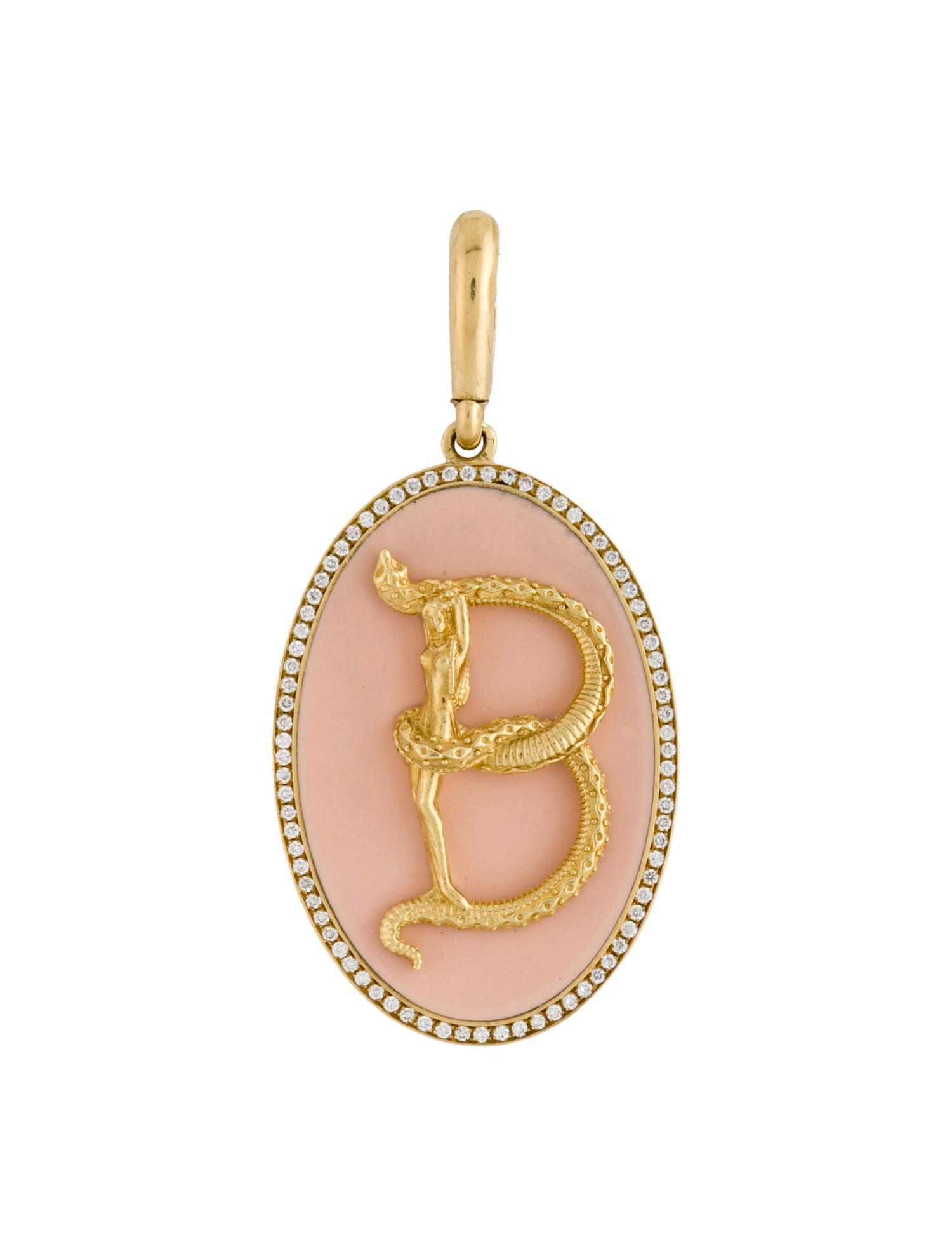 Jenna Blake 18K Diamond Enamel Initial 'B' Lady with Serpent Pendant