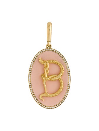 Jenna Blake 18K Diamond Enamel Initial 'B' Lady with Serpent Pendant