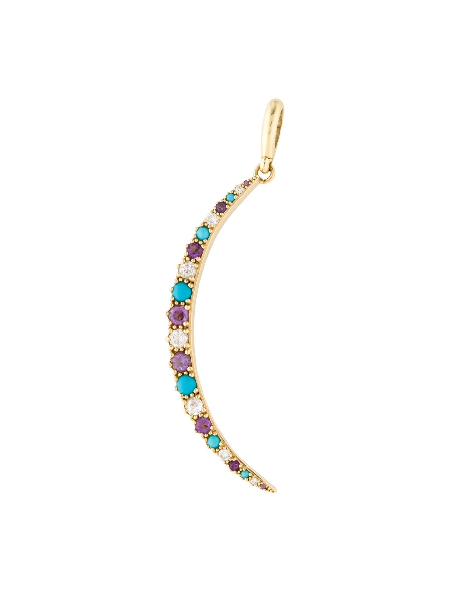 Jenna Blake 18K Diamond, Turquoise, & Amethyst Crescent Pendant