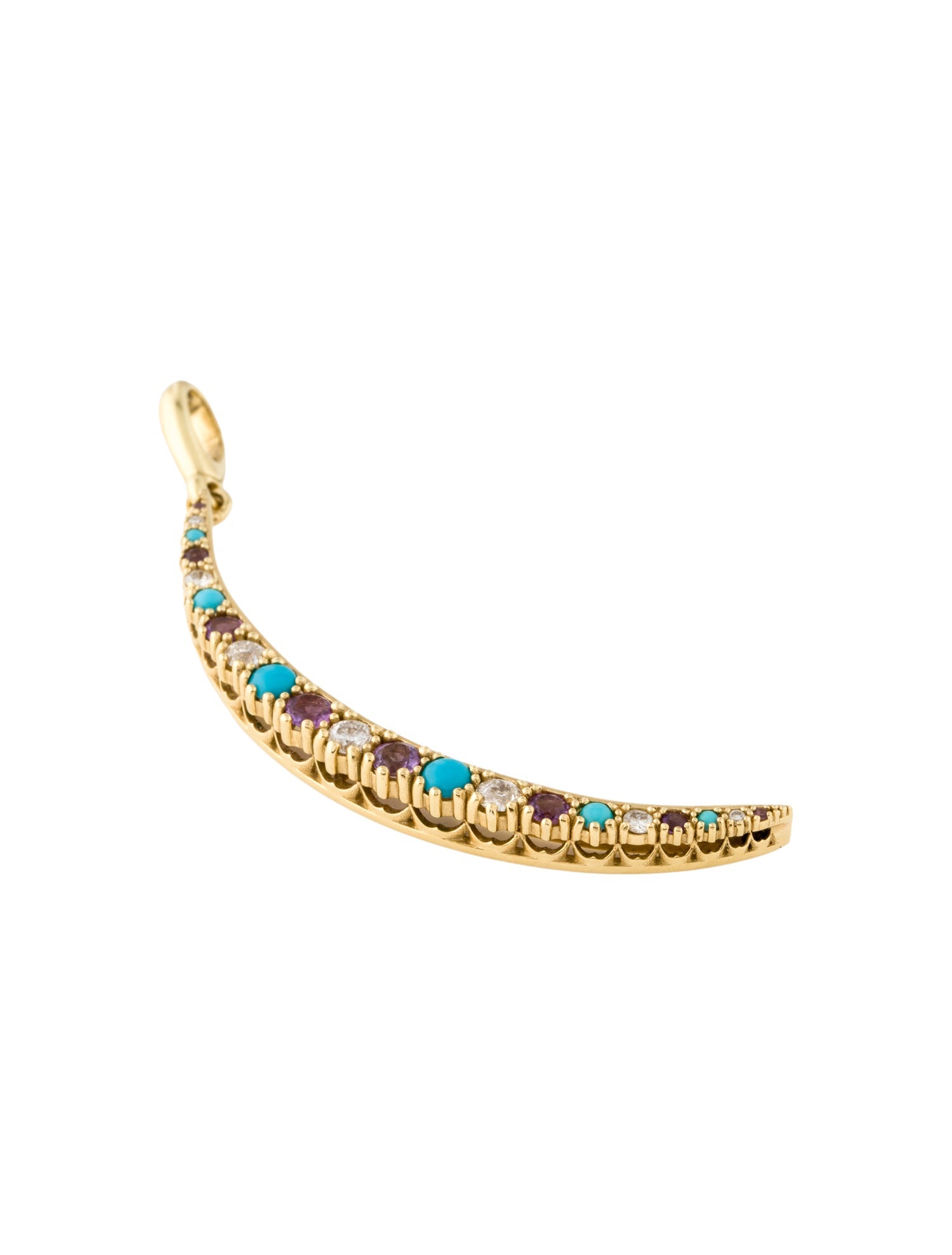 Jenna Blake 18K Diamond, Turquoise, & Amethyst Crescent Pendant
